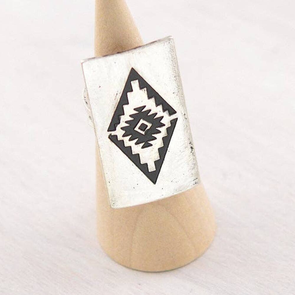 Silver Aztec Design Cuff Ring | Boho Western Statement Ring